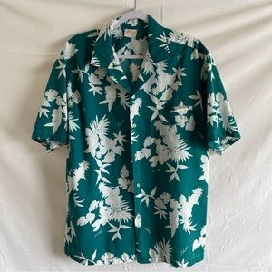 Kalena Fashions of Hawaii Vintage Hawaiian Button Up Green White  Shirt Size XL